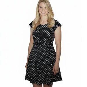 RETROLICIOUS Polka Dot Dress Womens L Ruched Waist Cap Sleeve Casual Made in USA
